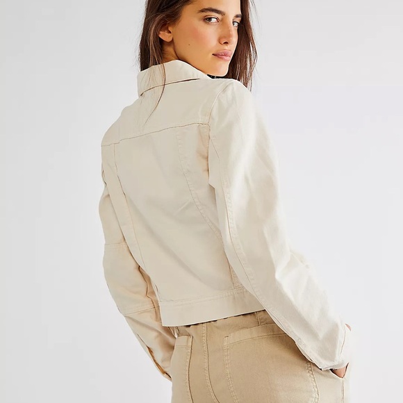 WE THE FREE Free People Rumors Denim Jean Jacket Ecru Cream Size M - Picture 3 of 13
